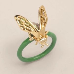 New Alexis Bittar Psychedelic Gold Green Enamel Fly Insect Ring W/ Bag Size 8